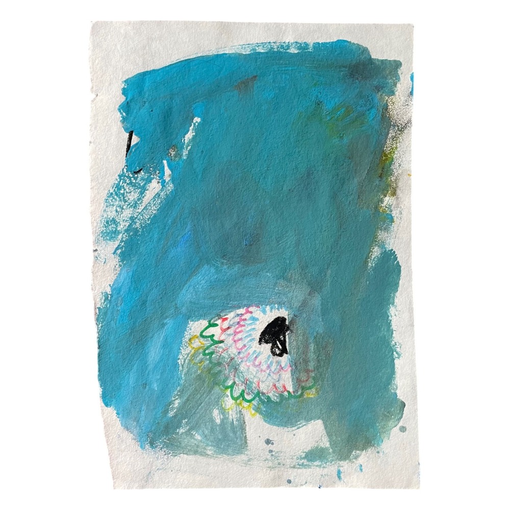 Original Abstract Mixed Media Painting Blue Teal Textured Art 8x11.5